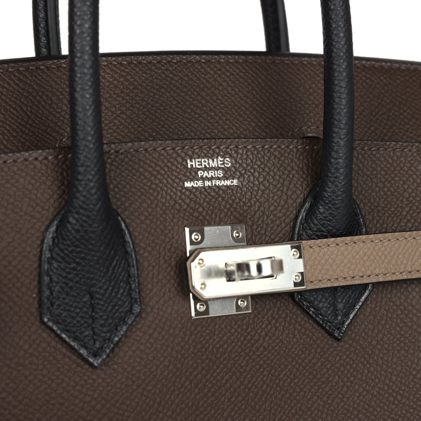 Hermes Birkin 25 Tri-color Ecorce, Etoupe and Black Epsom Palladium Hardware