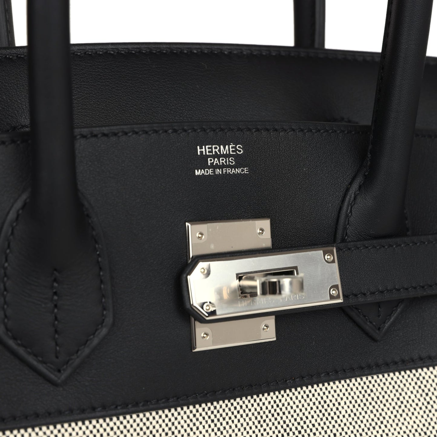 Hermes Birkin 30 Black Swift and Ecru Toile Palladium Hardware