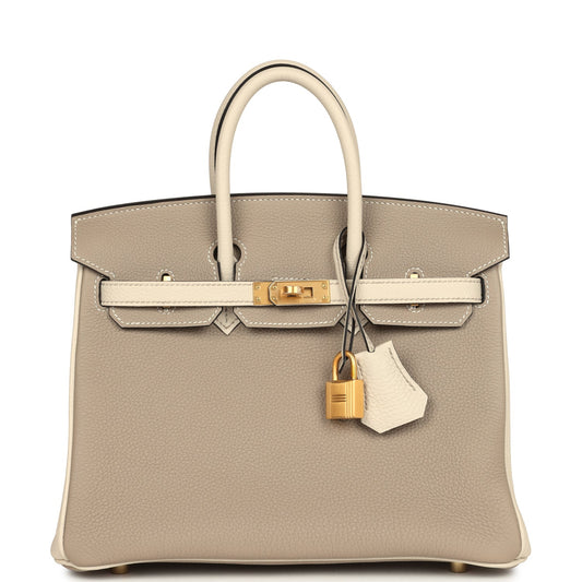 Hermes Special Order (HSS) Birkin 25 Gris Tourterelle and Craie Togo Brushed Gold Hardware