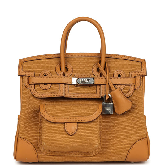 Hermes Birkin Cargo 25 Sesame Swift and Desert Toile Canvas Palladium Hardware