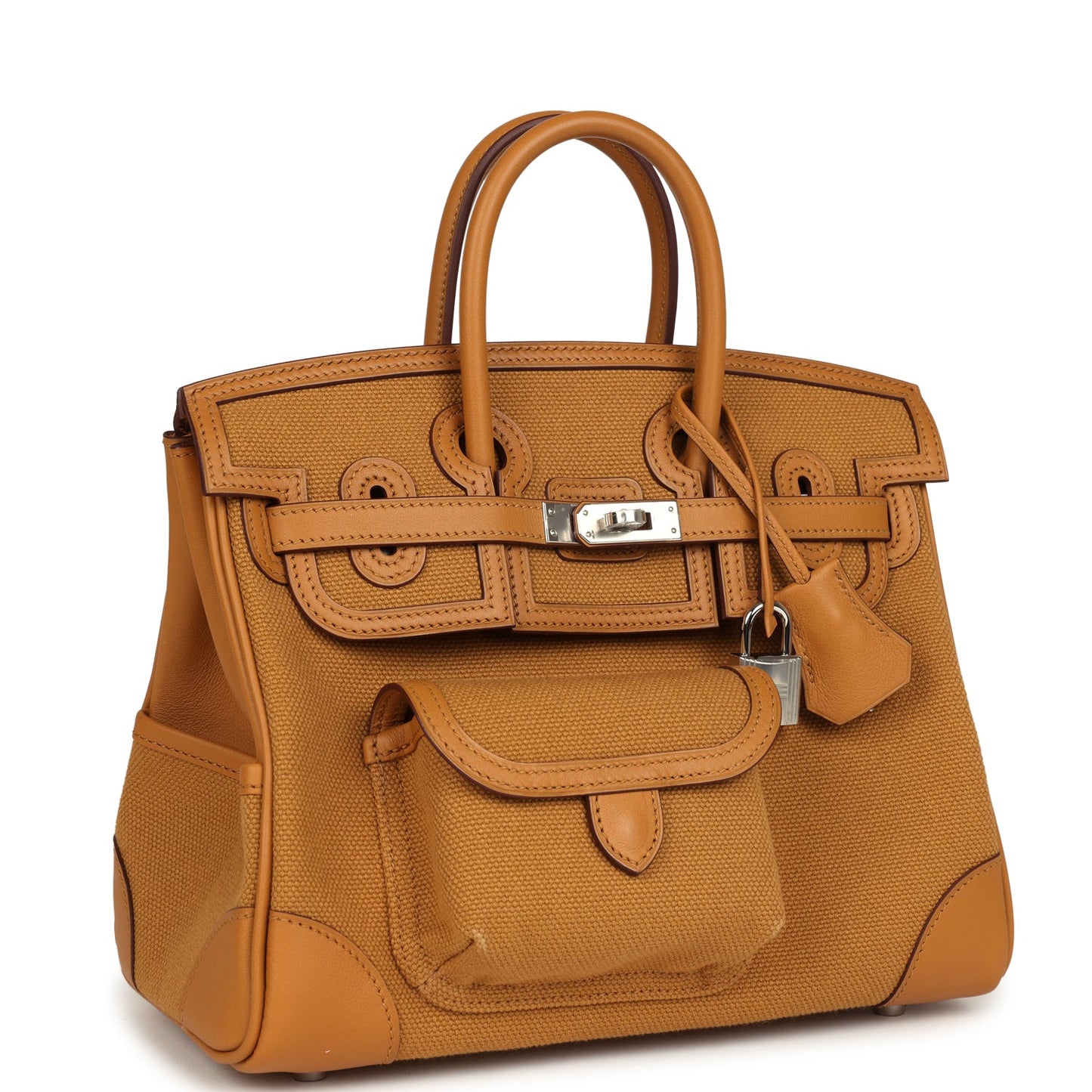 Hermes Birkin Cargo 25 Sesame Swift and Desert Toile Canvas Palladium Hardware