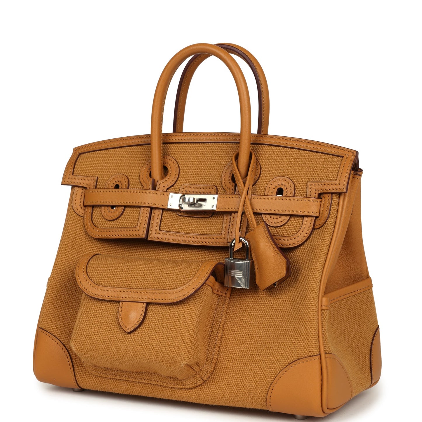 Hermes Birkin Cargo 25 Sesame Swift and Desert Toile Canvas Palladium Hardware