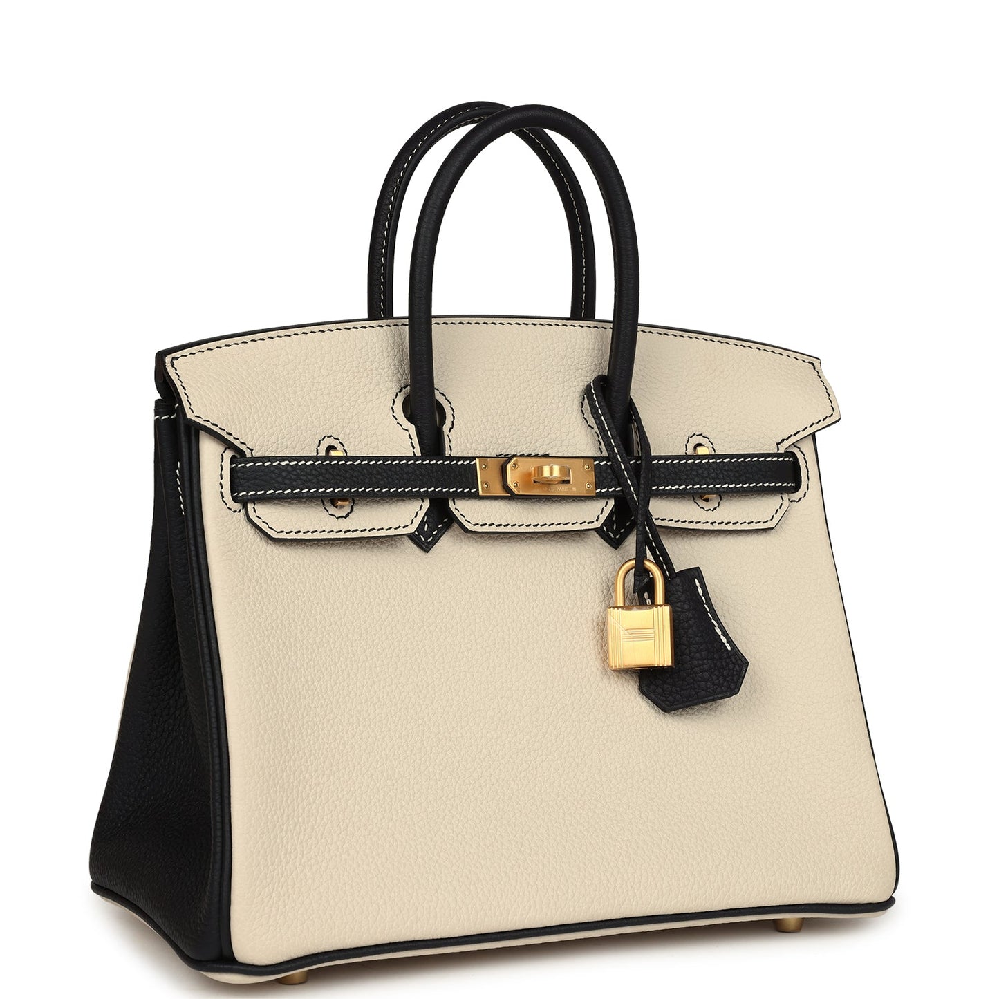 Hermes Special Order (HSS) Birkin 25 Craie and Black Togo Brushed Gold Hardware