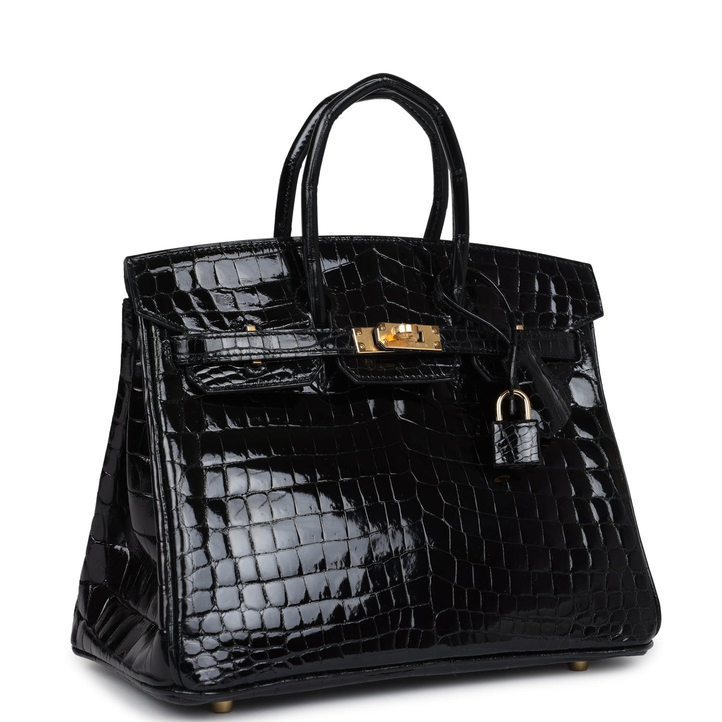 Hermes Birkin 25 Black Shiny Niloticus Crocodile Gold Hardware