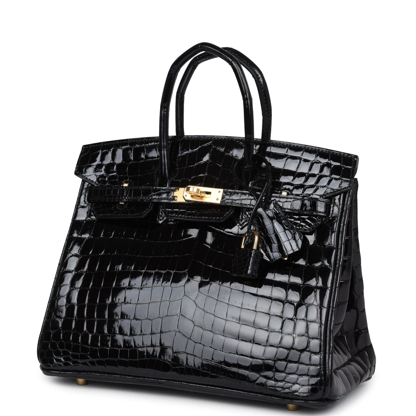 Hermes Birkin 25 Black Shiny Niloticus Crocodile Gold Hardware