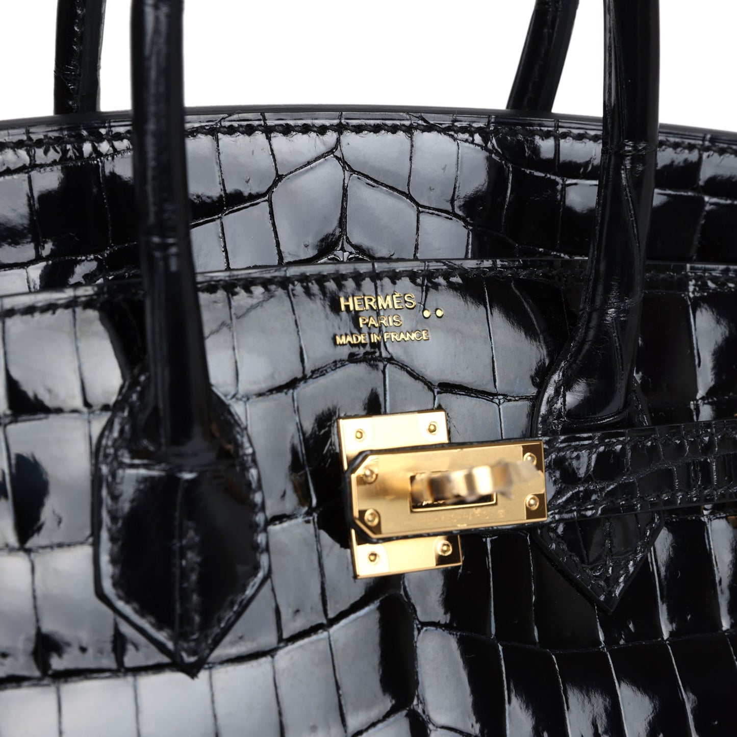 Hermes Birkin 25 Black Shiny Niloticus Crocodile Gold Hardware