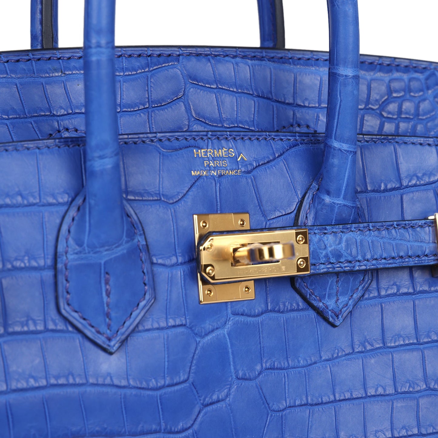 Hermes Birkin 25 Bleu Royal Matte Porosus Crocodile Gold Hardware