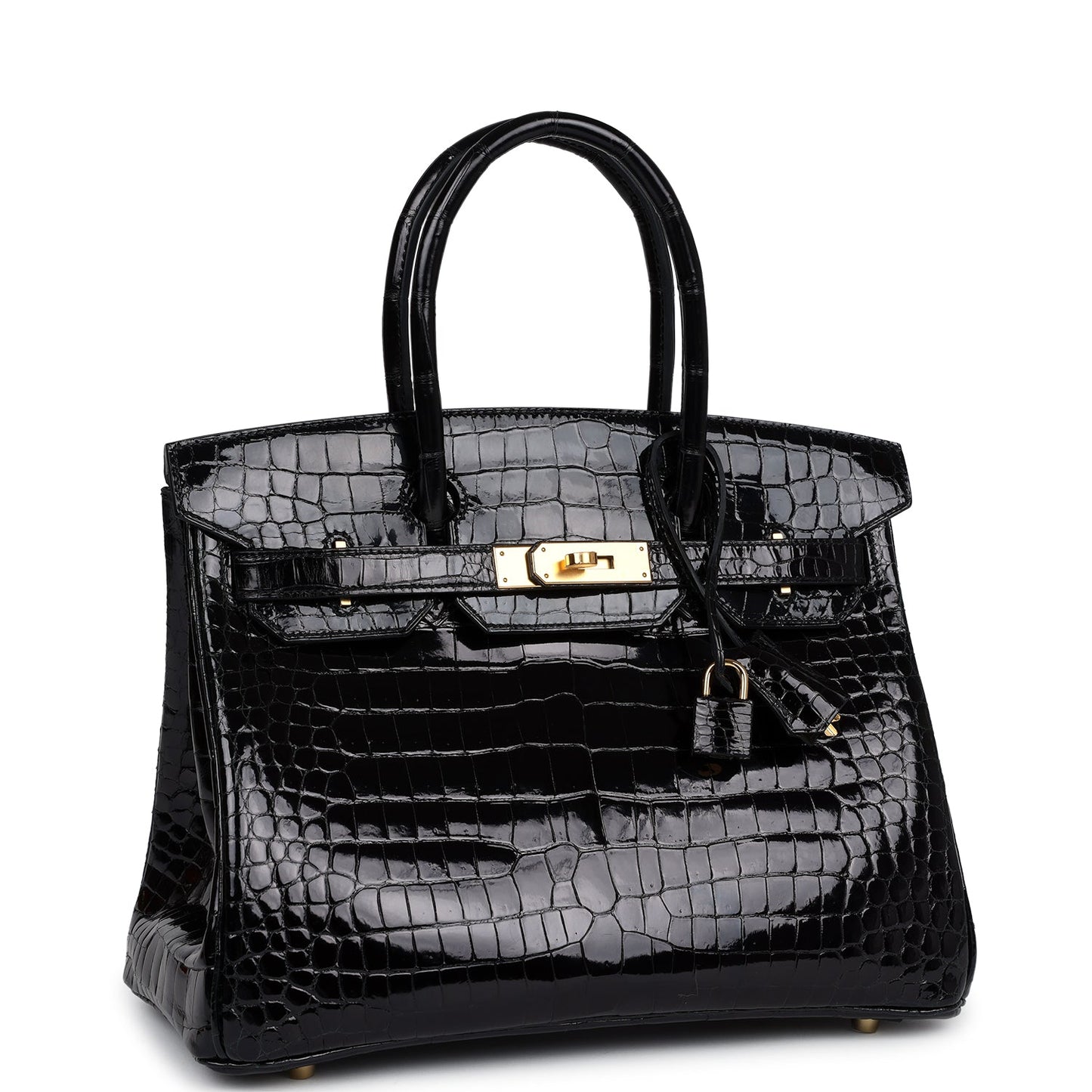 Hermes Birkin 30 Black Shiny Porosus Crocodile Gold Hardware