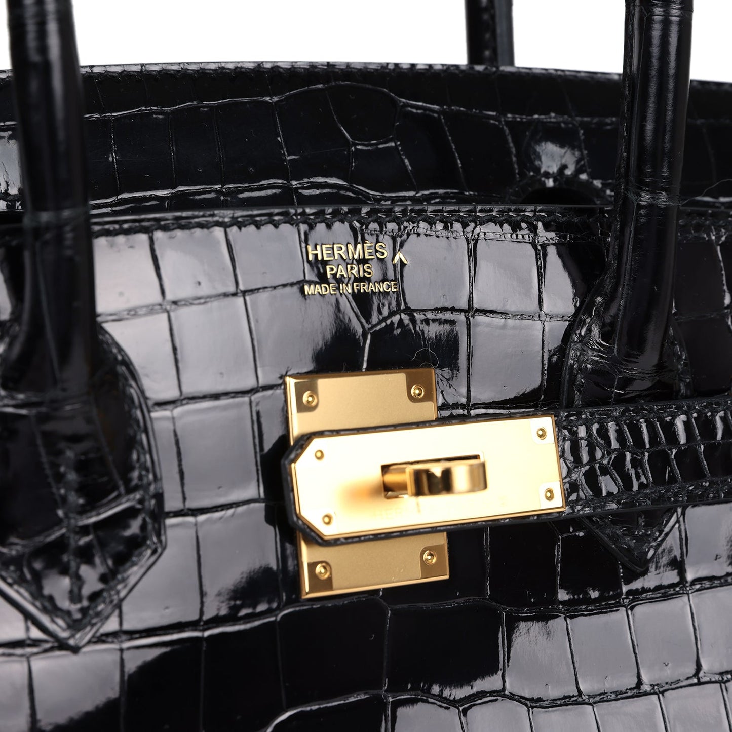 Hermes Birkin 30 Black Shiny Porosus Crocodile Gold Hardware