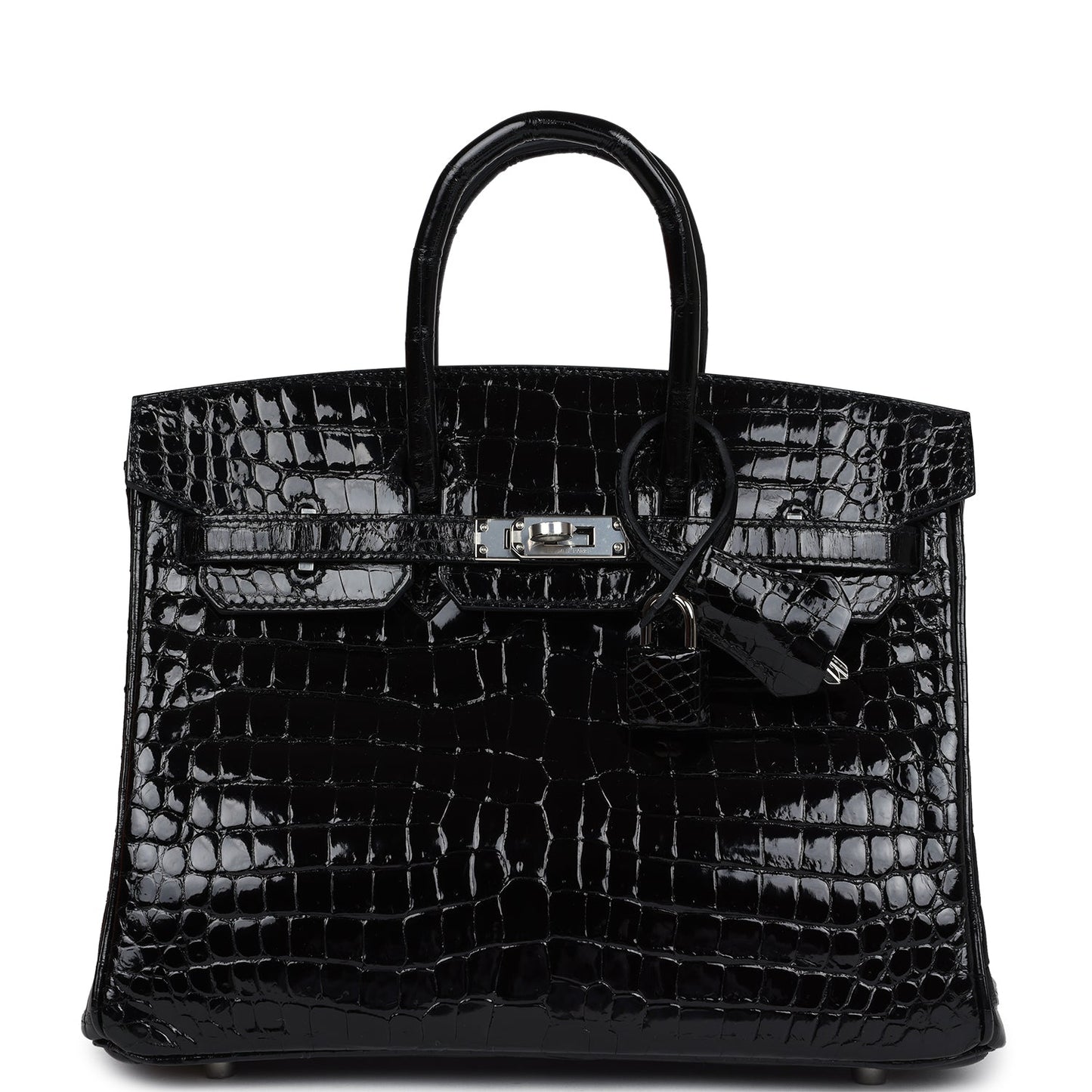 Hermes Birkin 25 Black Shiny Porosus Crocodile Palladium Hardware