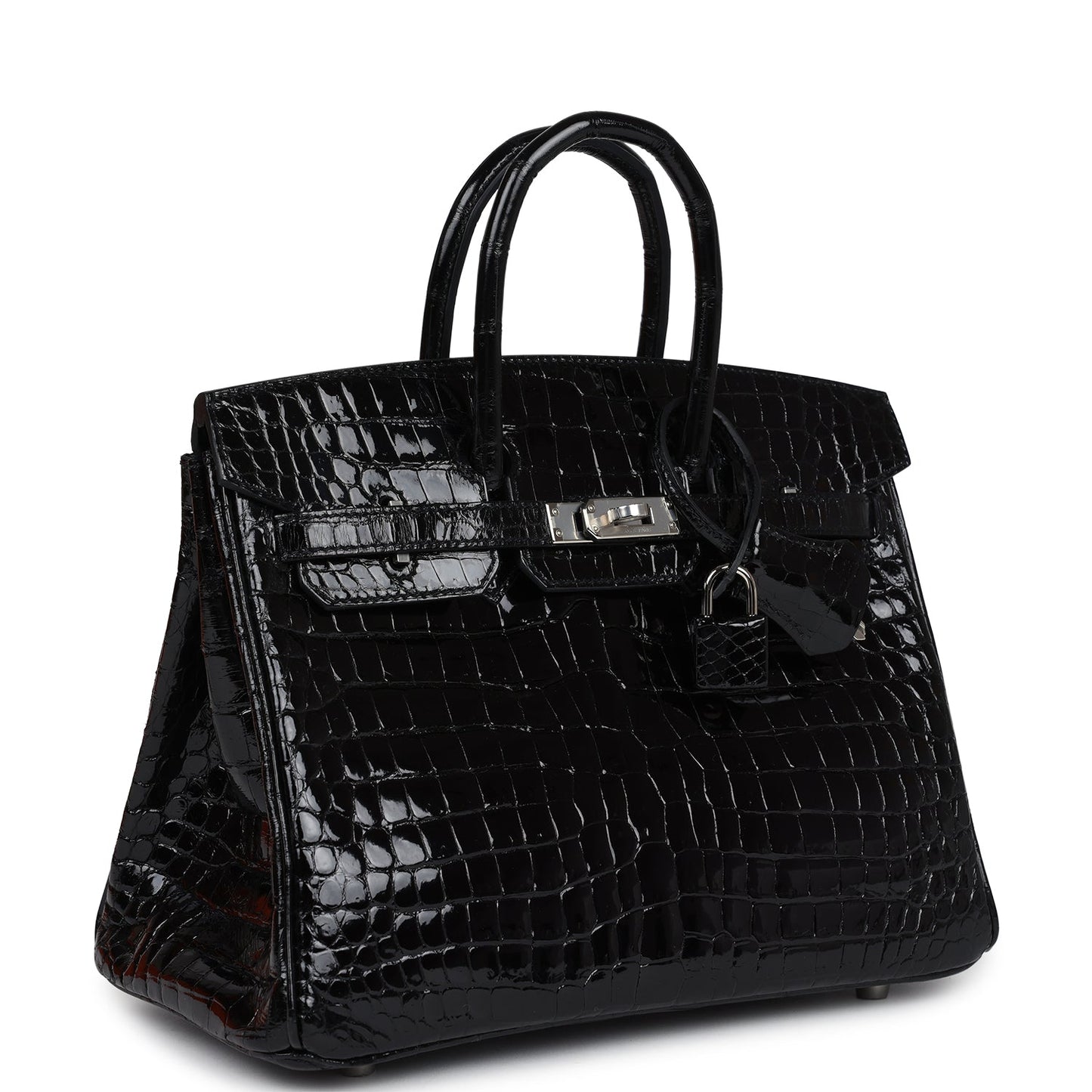 Hermes Birkin 25 Black Shiny Porosus Crocodile Palladium Hardware