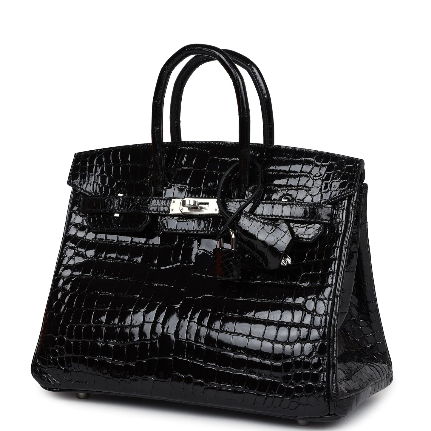 Hermes Birkin 25 Black Shiny Porosus Crocodile Palladium Hardware