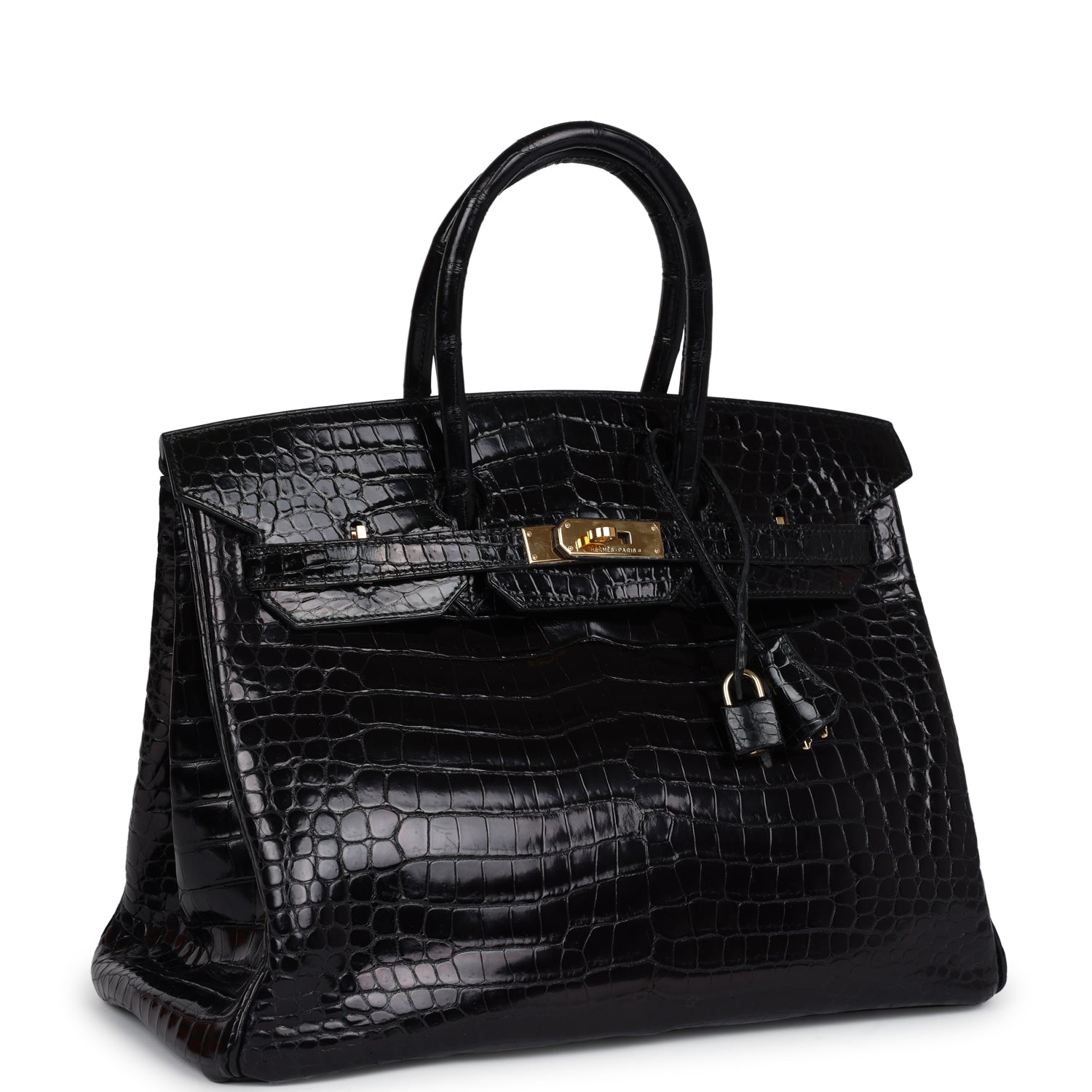 Pre-owned Hermes Birkin 35 Black Shiny Porosus Crocodile Gold Hardware - Bob Flawless Skincare 