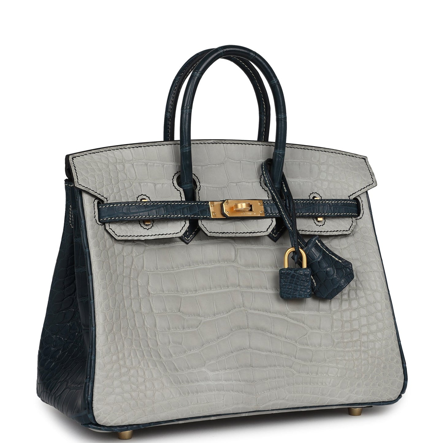 Hermes Special Order (HSS) Birkin 25 Gris Perle and Vert Rousseau Matte Alligator Brushed Gold Hardware