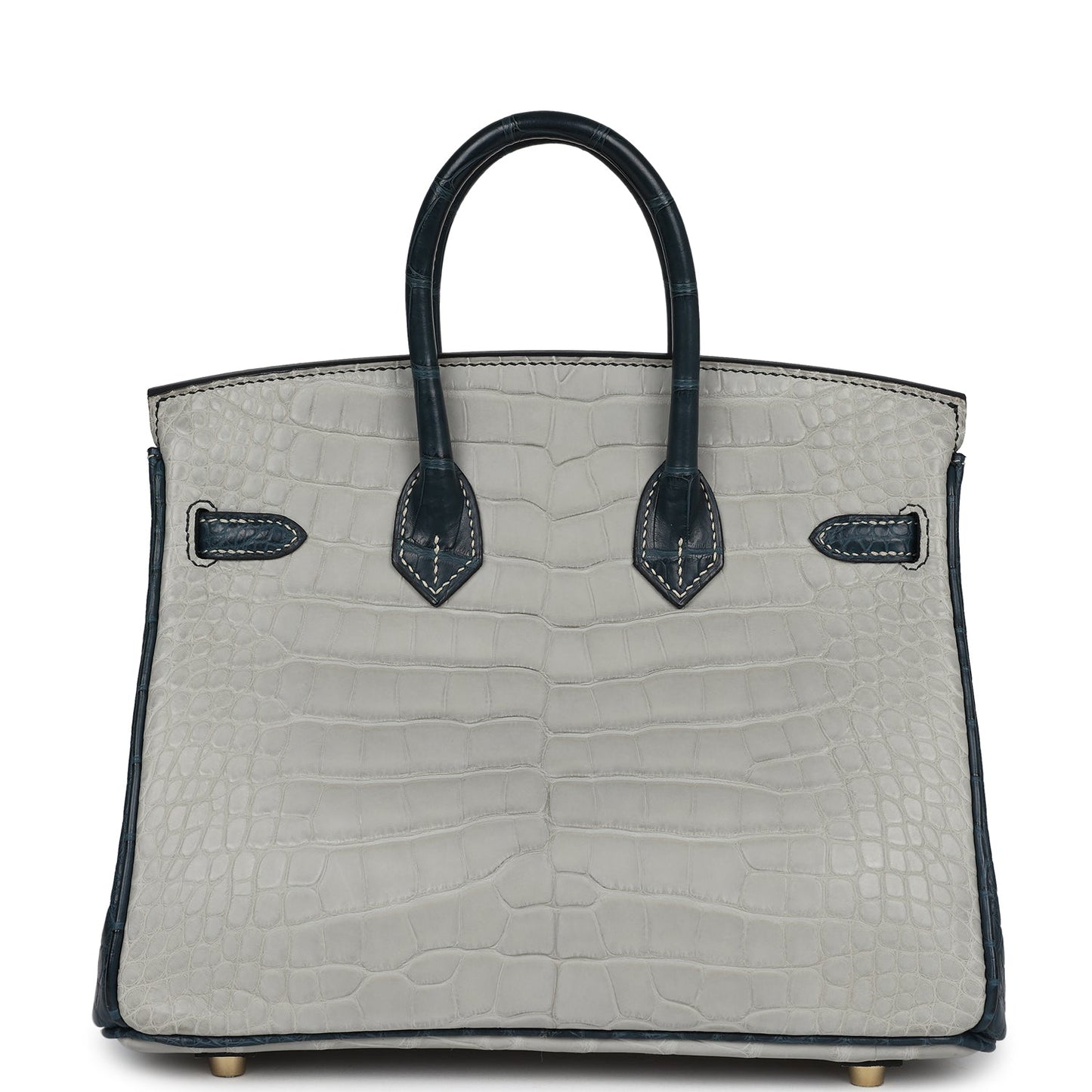 Hermes Special Order (HSS) Birkin 25 Gris Perle and Vert Rousseau Matte Alligator Brushed Gold Hardware