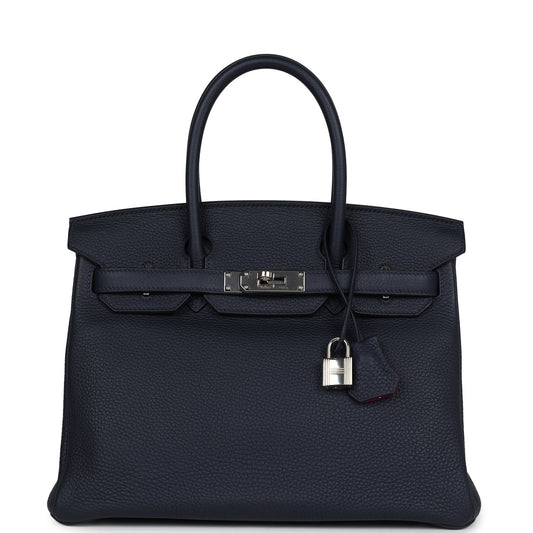 Pre-owned Hermes Birkin 30 Bleu Nuit Verso Clemence Palladium Hardware