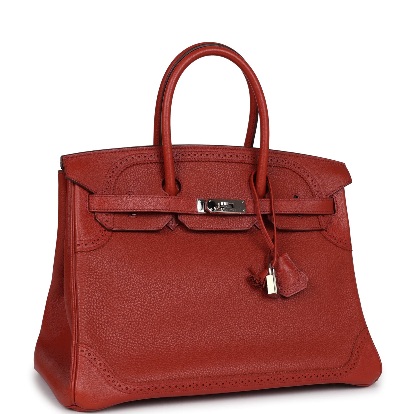 Pre-owned Hermes Birkin 35 Ghillies Brique Clemence and Evercolor Palladium Hardware