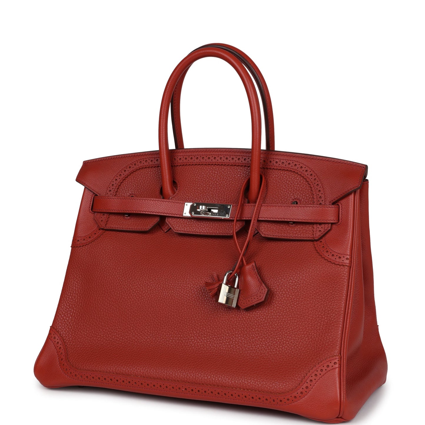 Pre-owned Hermes Birkin 35 Ghillies Brique Clemence and Evercolor Palladium Hardware