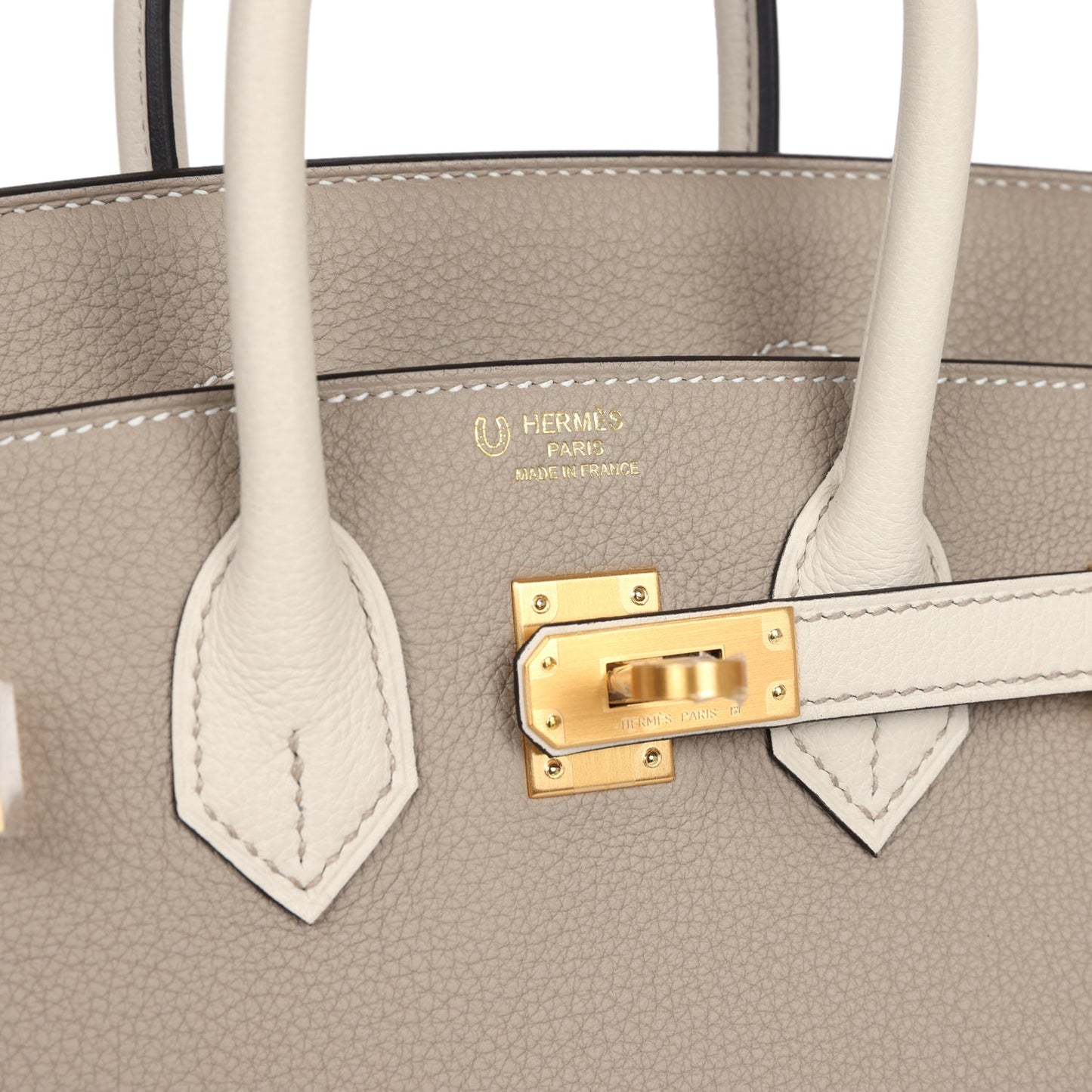 Hermes Special Order (HSS) Birkin 25 Gris Asphalte and Craie Togo Brushed Gold Hardware