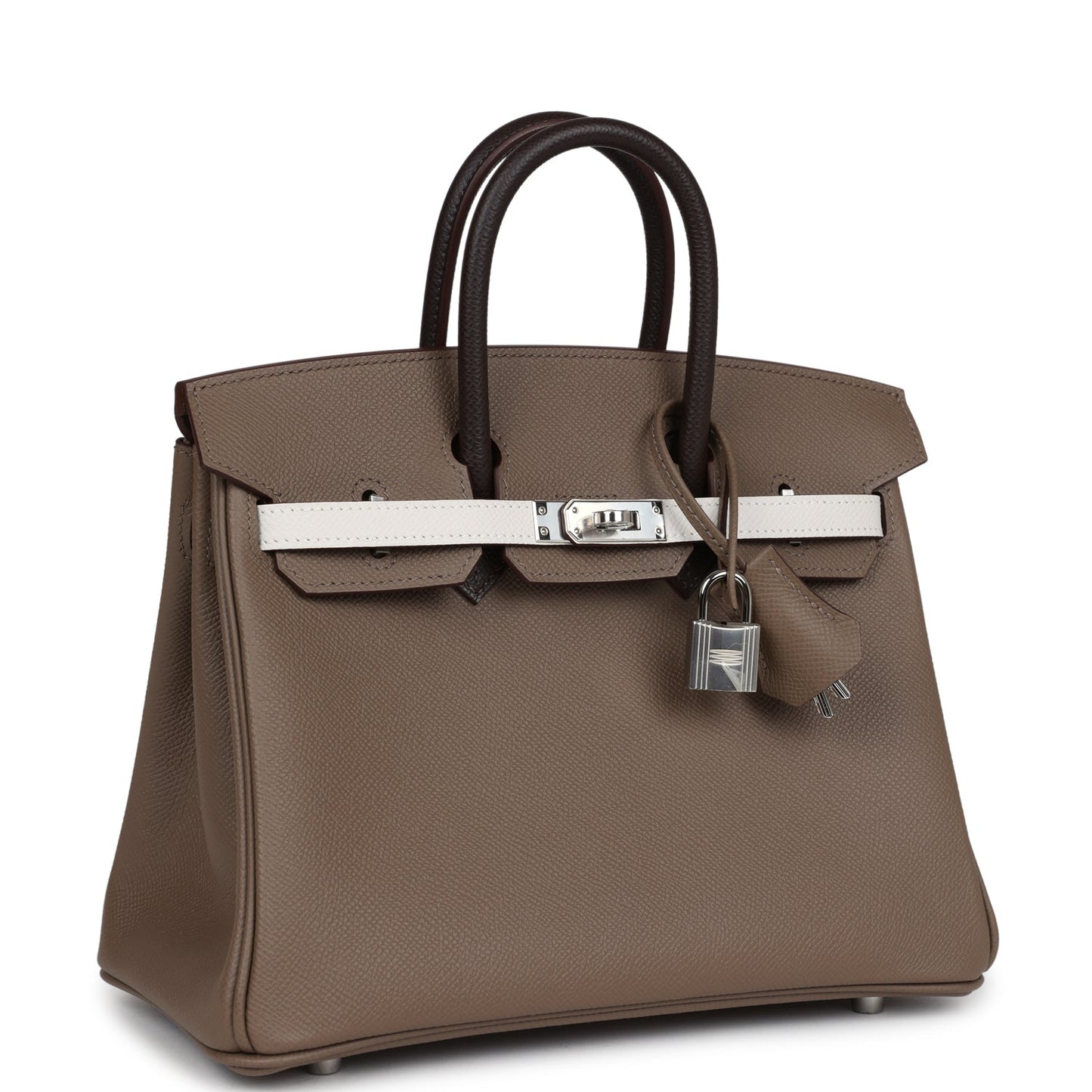 Hermes Birkin 25 Tri-color Etoupe, Ebene and Gris Pale Epsom Palladium Hardware