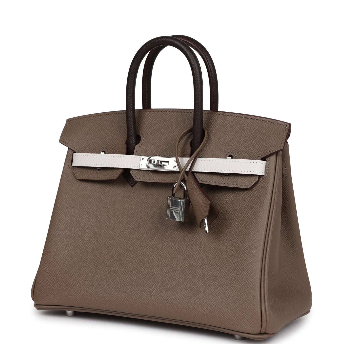 Hermes Birkin 25 Tri-color Etoupe, Ebene and Gris Pale Epsom Palladium Hardware