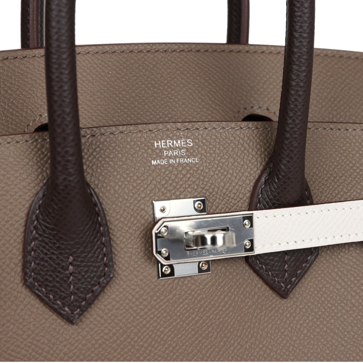 Hermes Birkin 25 Tri-color Etoupe, Ebene and Gris Pale Epsom Palladium Hardware