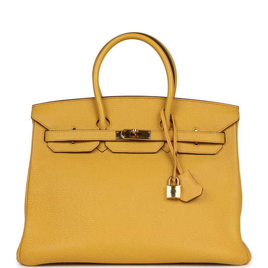 Pre-owned Hermes Birkin 35 Soleil Togo Gold Hardware