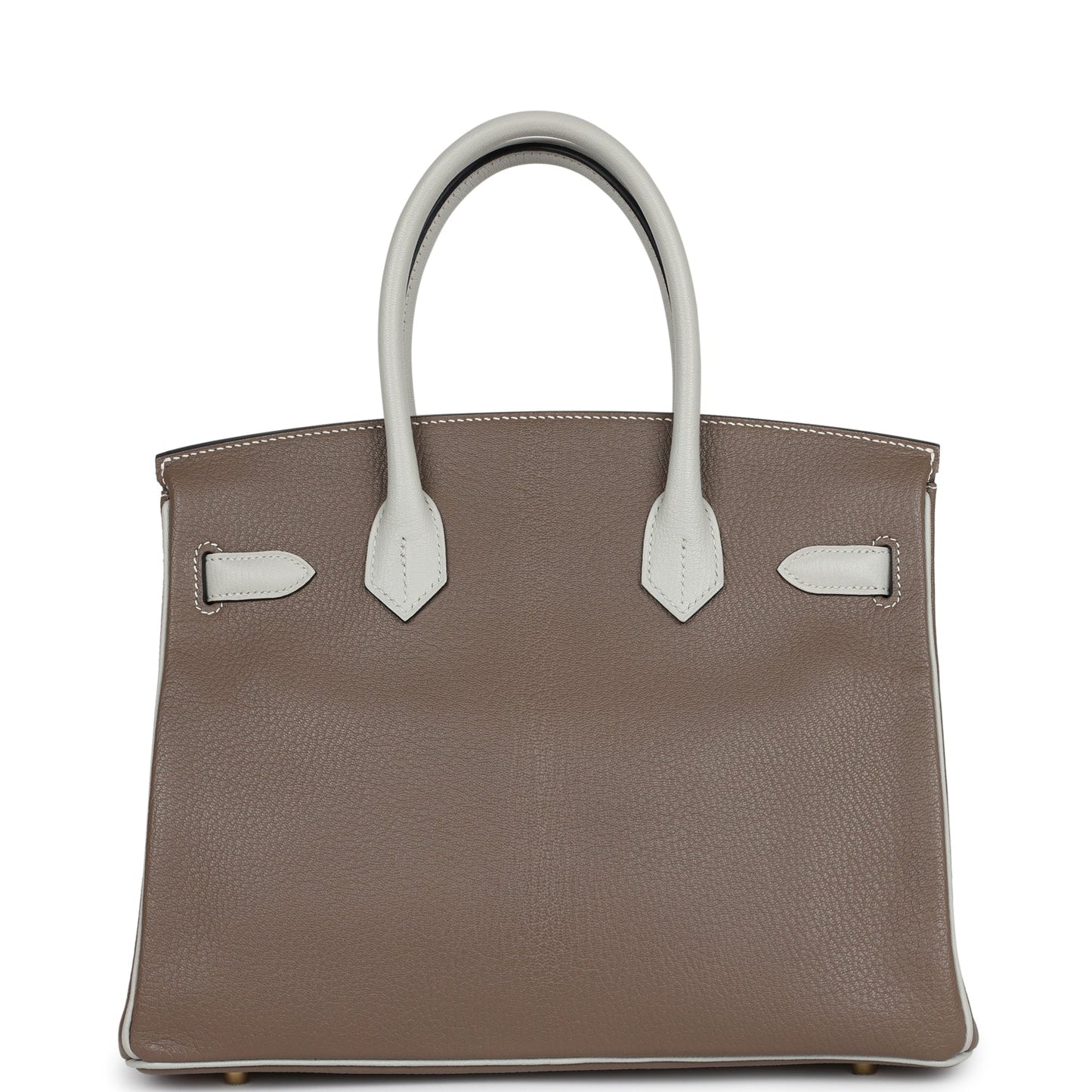 Pre-owned Hermes Special Order (HSS) Birkin 30 Etoupe and Gris Pearl Chevre Brushed Gold Hardware