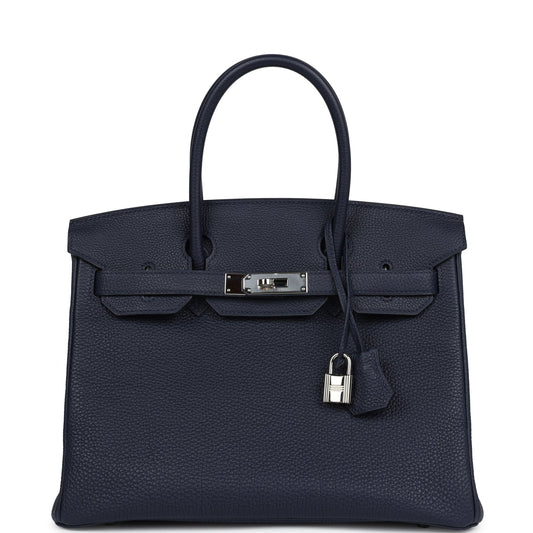 Pre-owned Hermes Birkin 30 Bleu Nuit Togo Palladium Hardware