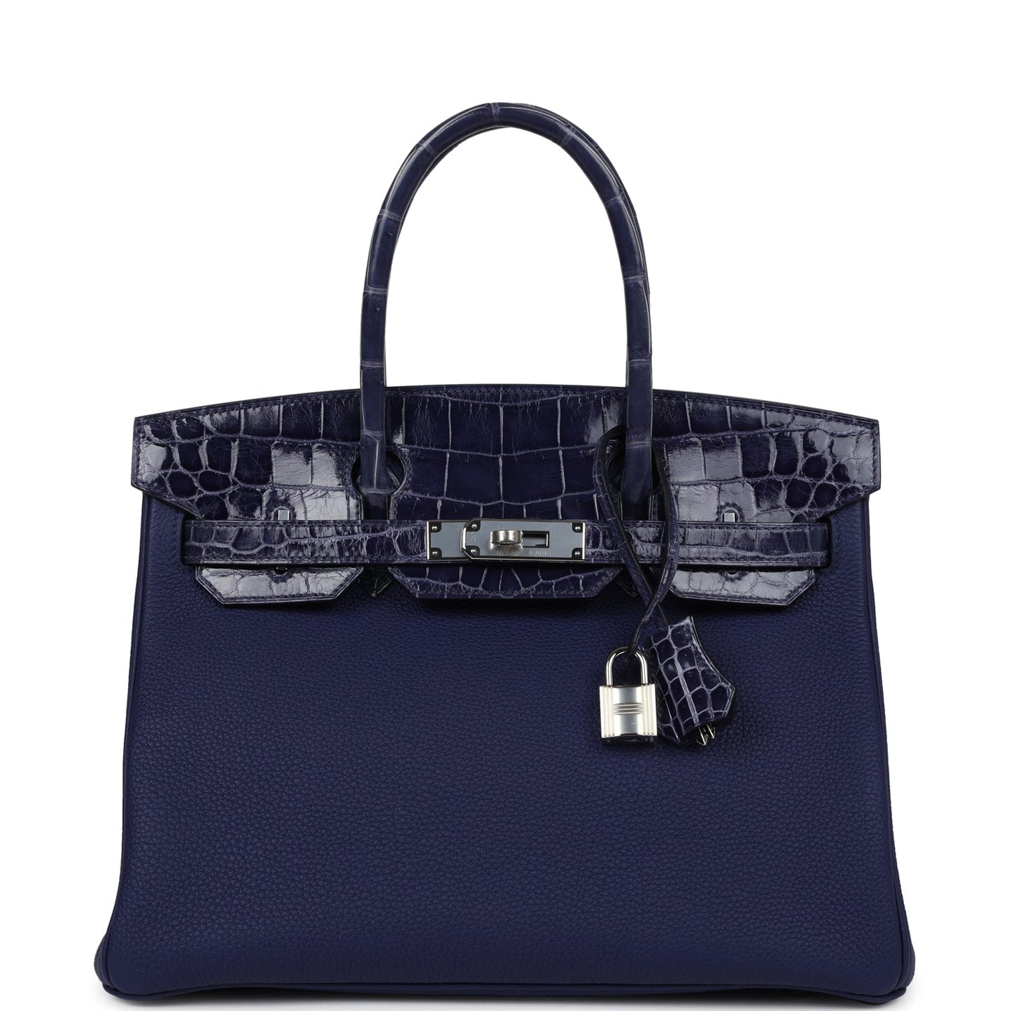 Hermes Birkin 30 Bleu Encre Togo and Shiny Niloticus Crocodile Touch Palladium Hardware