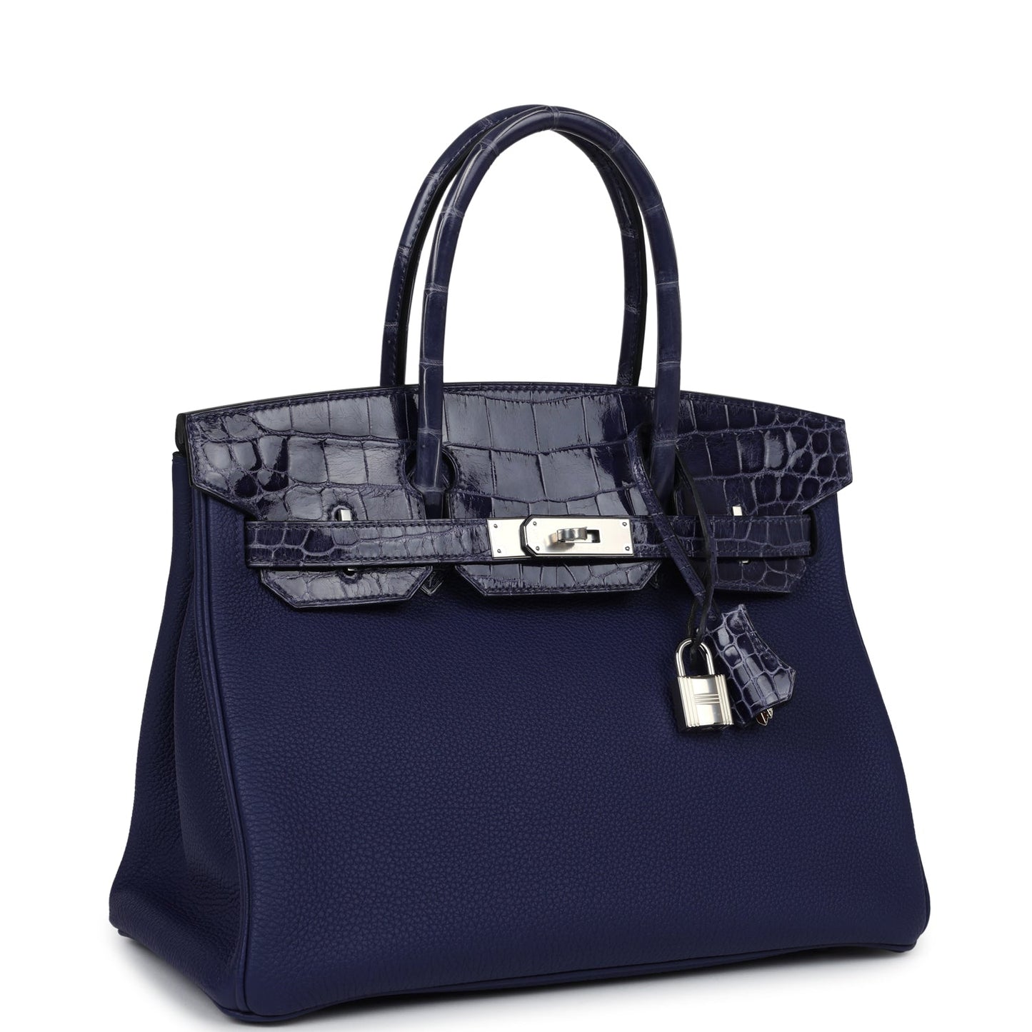 Hermes Birkin 30 Bleu Encre Togo and Shiny Niloticus Crocodile Touch Palladium Hardware