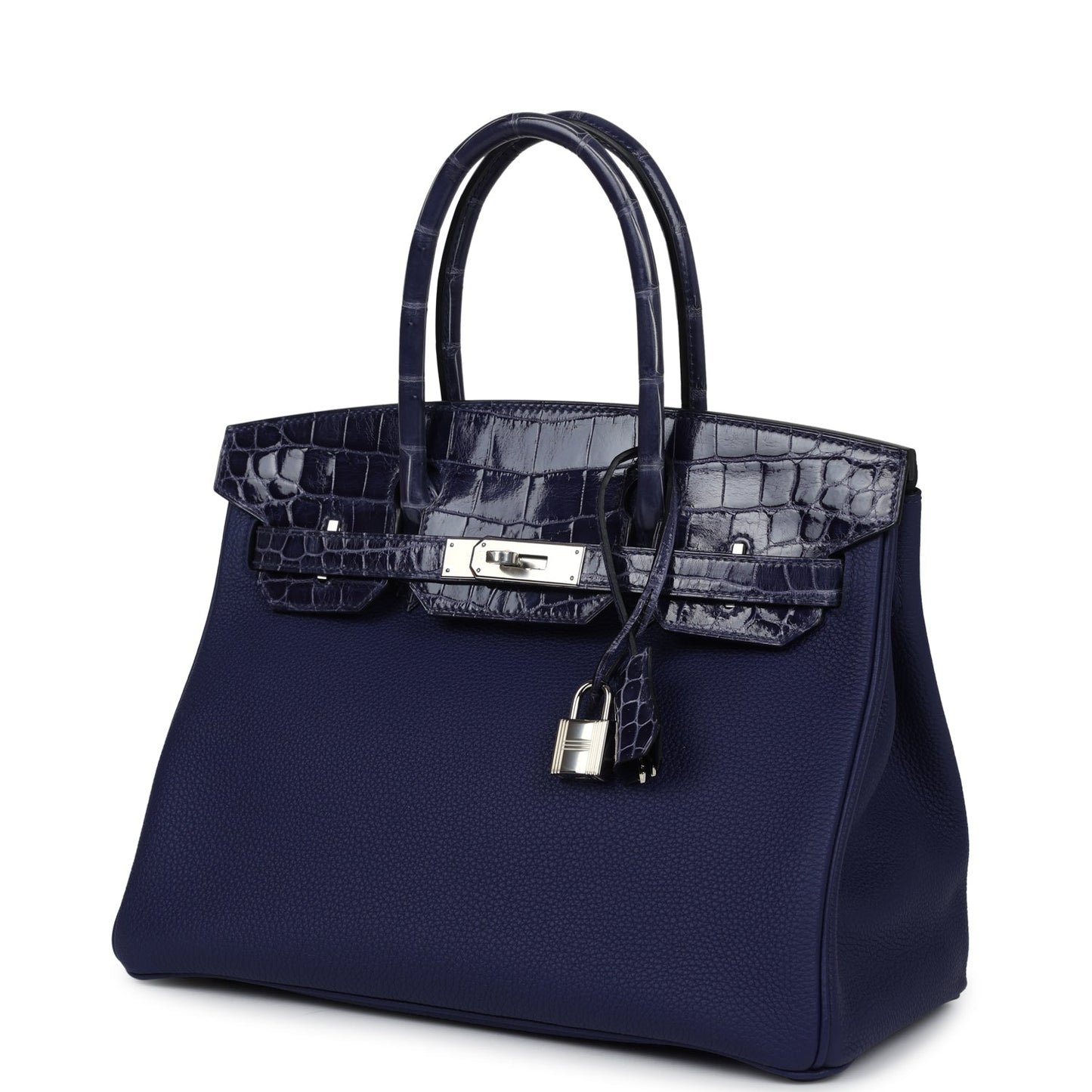 Hermes Birkin 30 Bleu Encre Togo and Shiny Niloticus Crocodile Touch Palladium Hardware