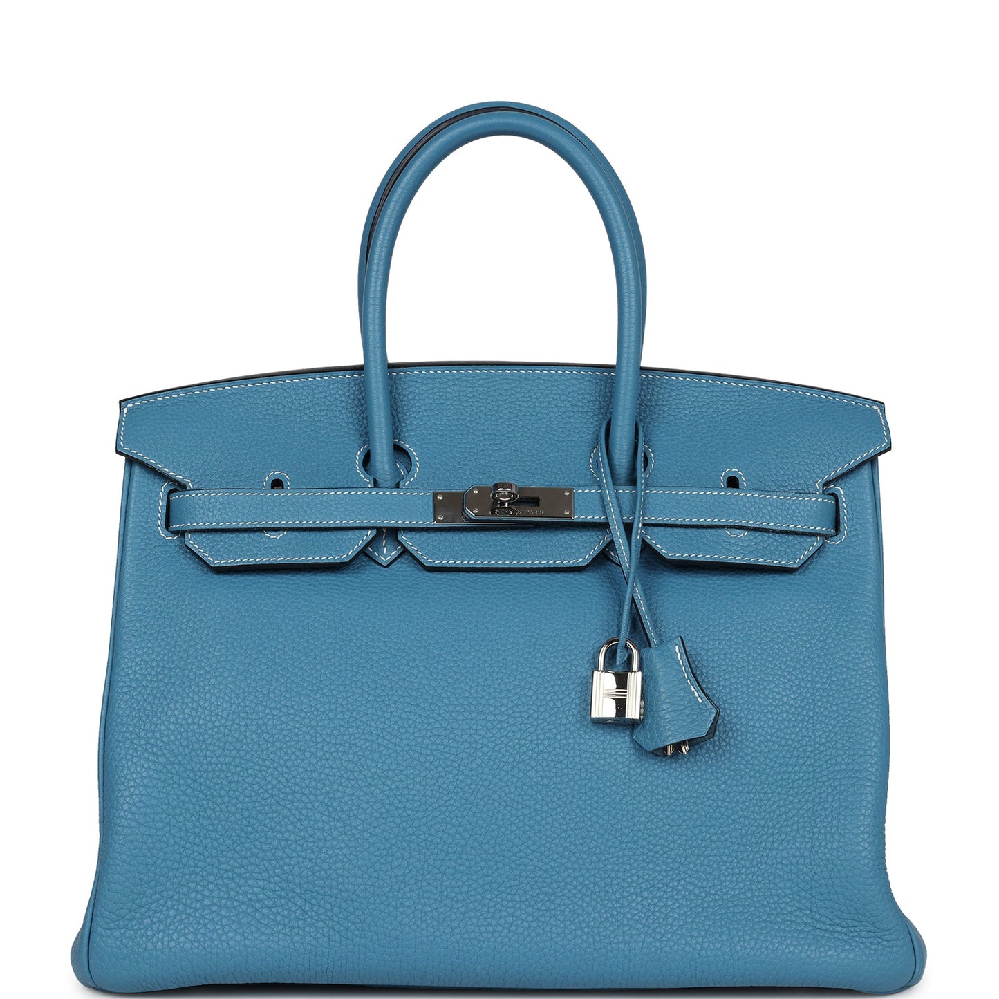 Pre-owned Hermes Birkin 35 Blue Jean Clemence Palladium Hardware - Bob Flawless Skincare 