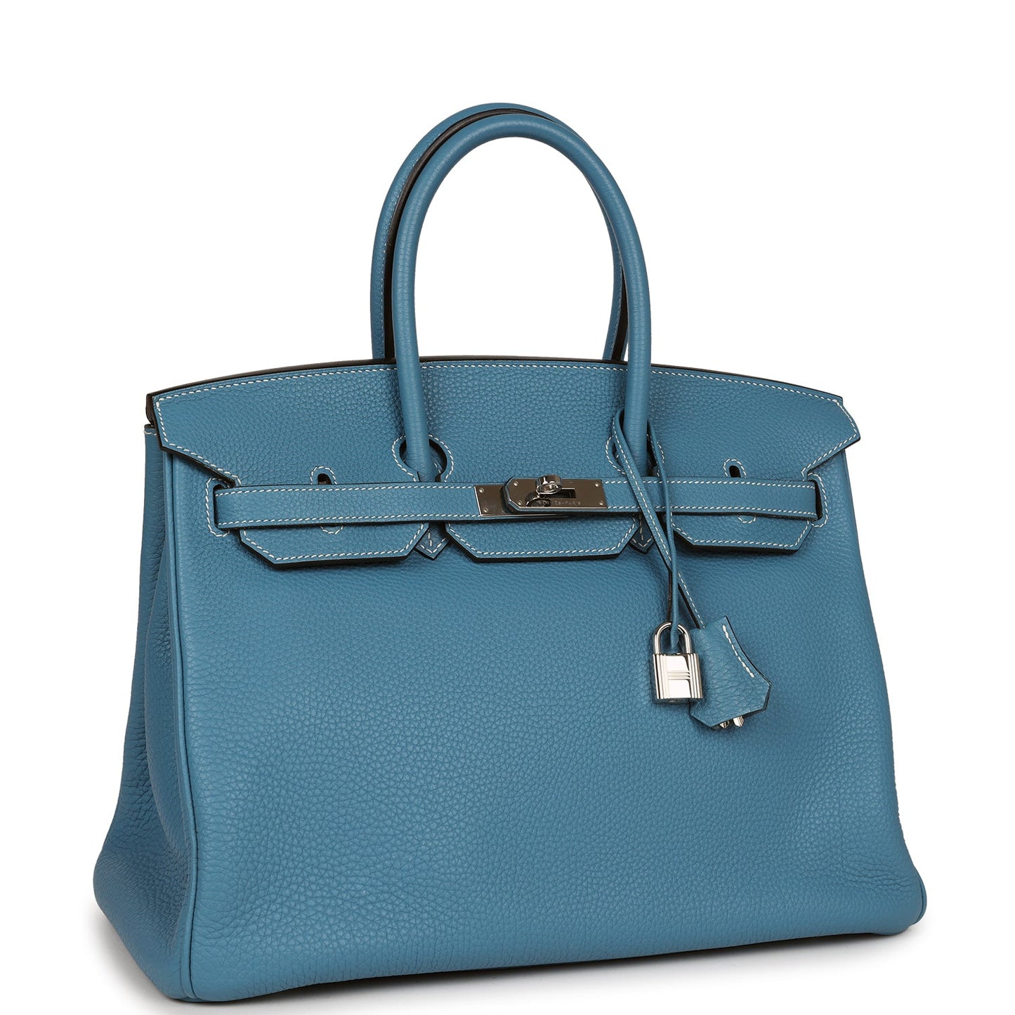 Pre-owned Hermes Birkin 35 Blue Jean Clemence Palladium Hardware - Bob Flawless Skincare 