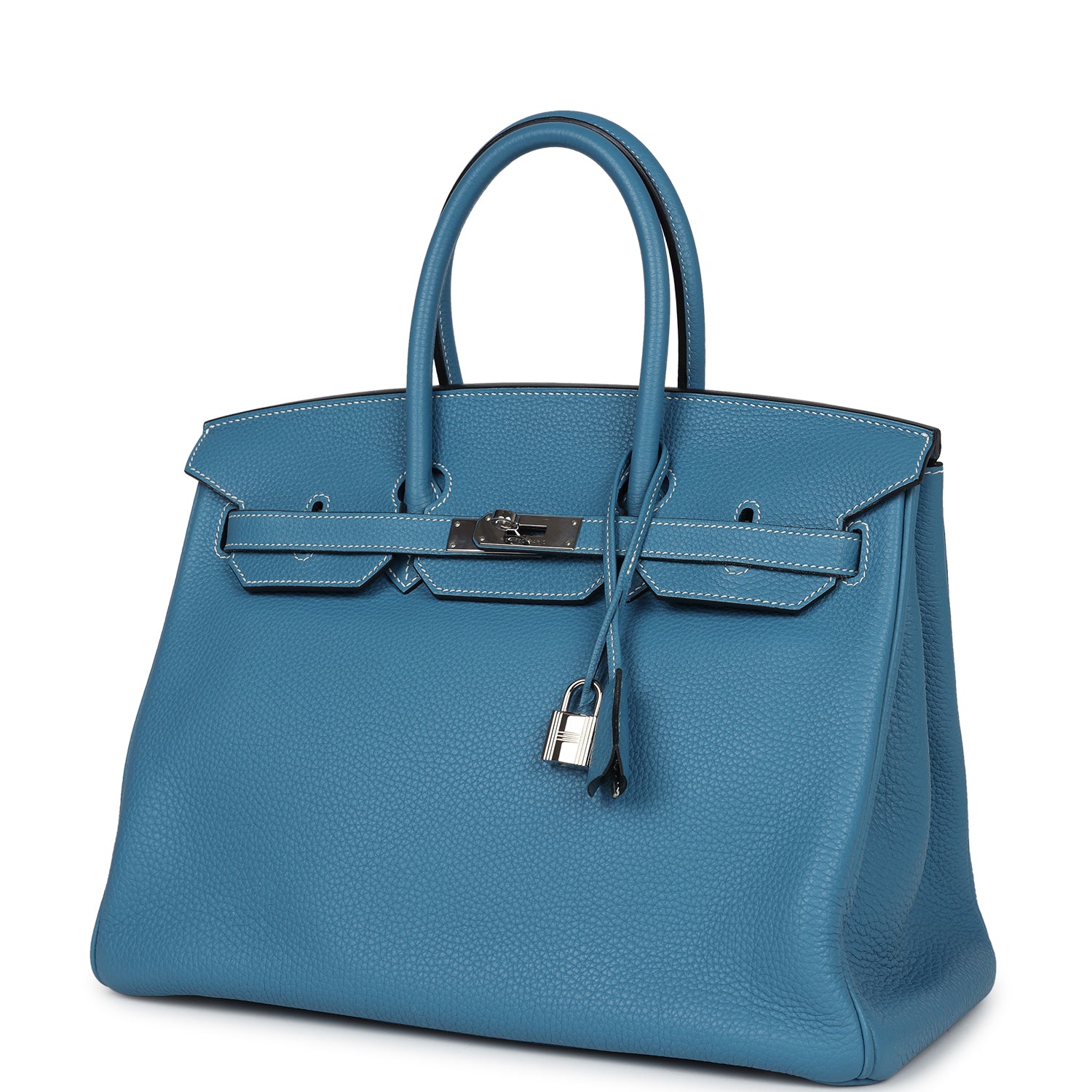 Pre-owned Hermes Birkin 35 Blue Jean Clemence Palladium Hardware - Bob Flawless Skincare 