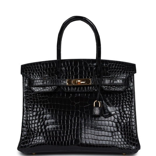 Pre-owned Hermes Birkin 30 Black Shiny Porosus Crocodile Gold Hardware - Bob Flawless Skincare 