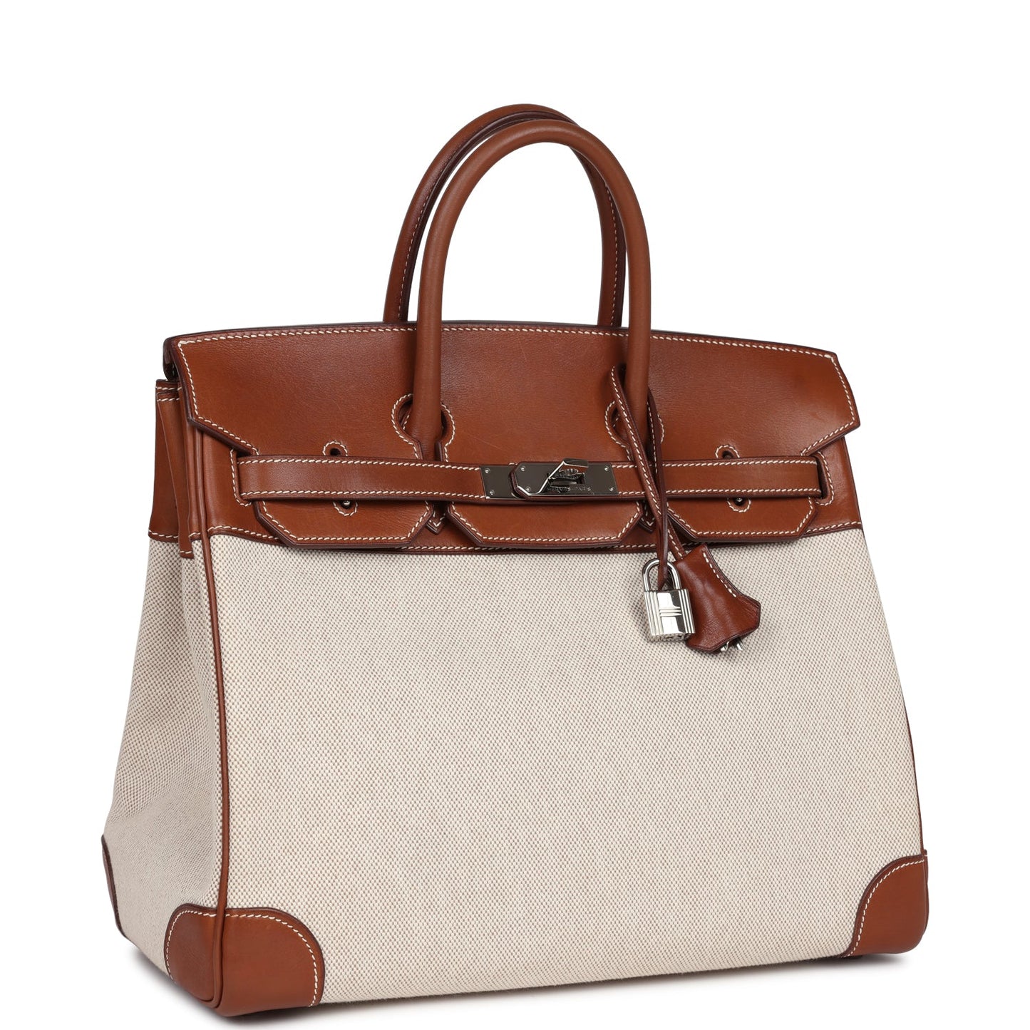 Pre-owned Hermes HAC Birkin 32 Toile and Fauve Barenia Palladium Hardware - Bob Flawless Skincare 