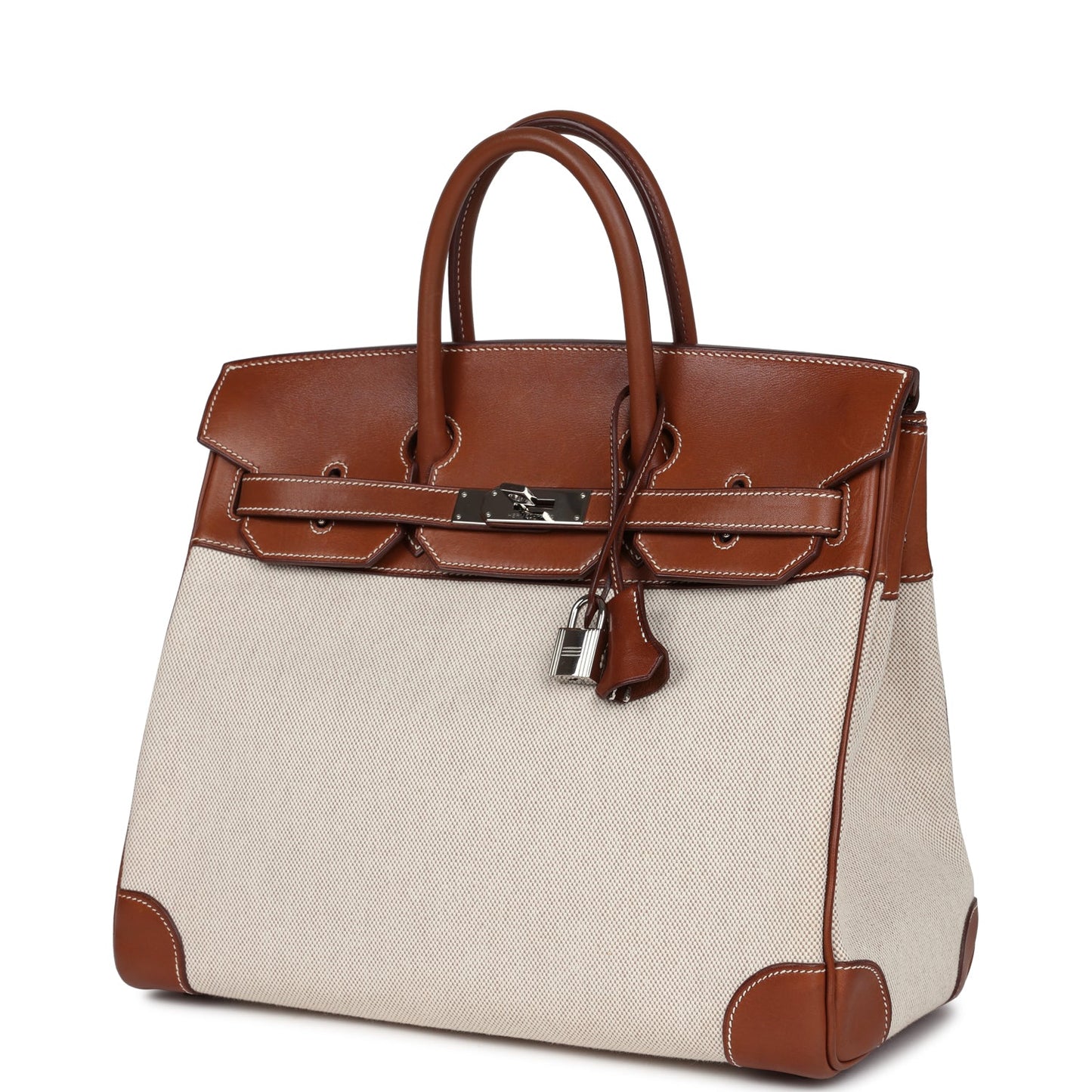 Pre-owned Hermes HAC Birkin 32 Toile and Fauve Barenia Palladium Hardware - Bob Flawless Skincare 