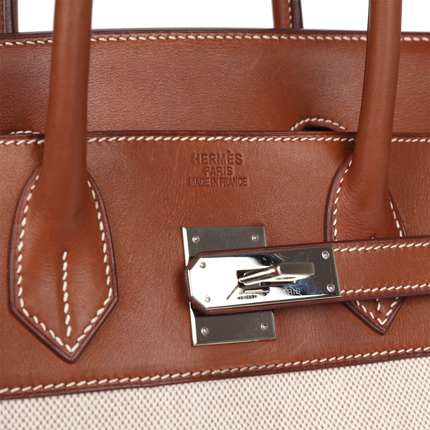 Pre-owned Hermes HAC Birkin 32 Toile and Fauve Barenia Palladium Hardware - Bob Flawless Skincare 