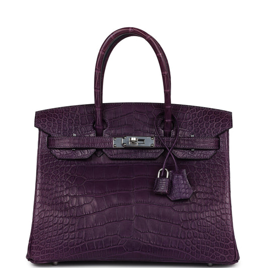 Hermes Birkin 30 Amethyst Matte Alligator Palladium Hardware - Bob Flawless Skincare 