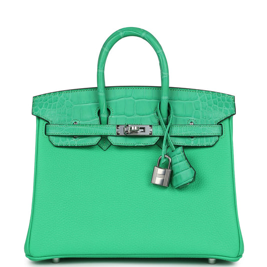 Hermes Birkin 25 Vert Comics Togo and Matte Alligator Touch Palladium Hardware - Bob Flawless Skincare 