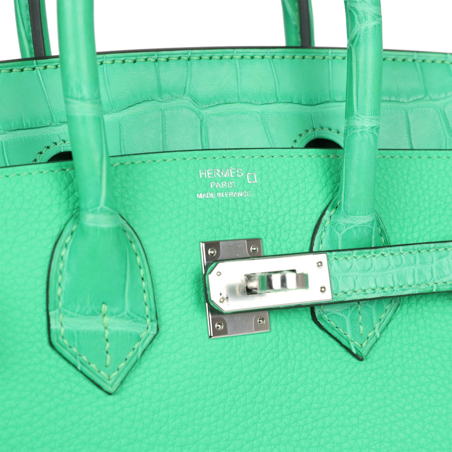 Hermes Birkin 25 Vert Comics Togo and Matte Alligator Touch Palladium Hardware - Bob Flawless Skincare 