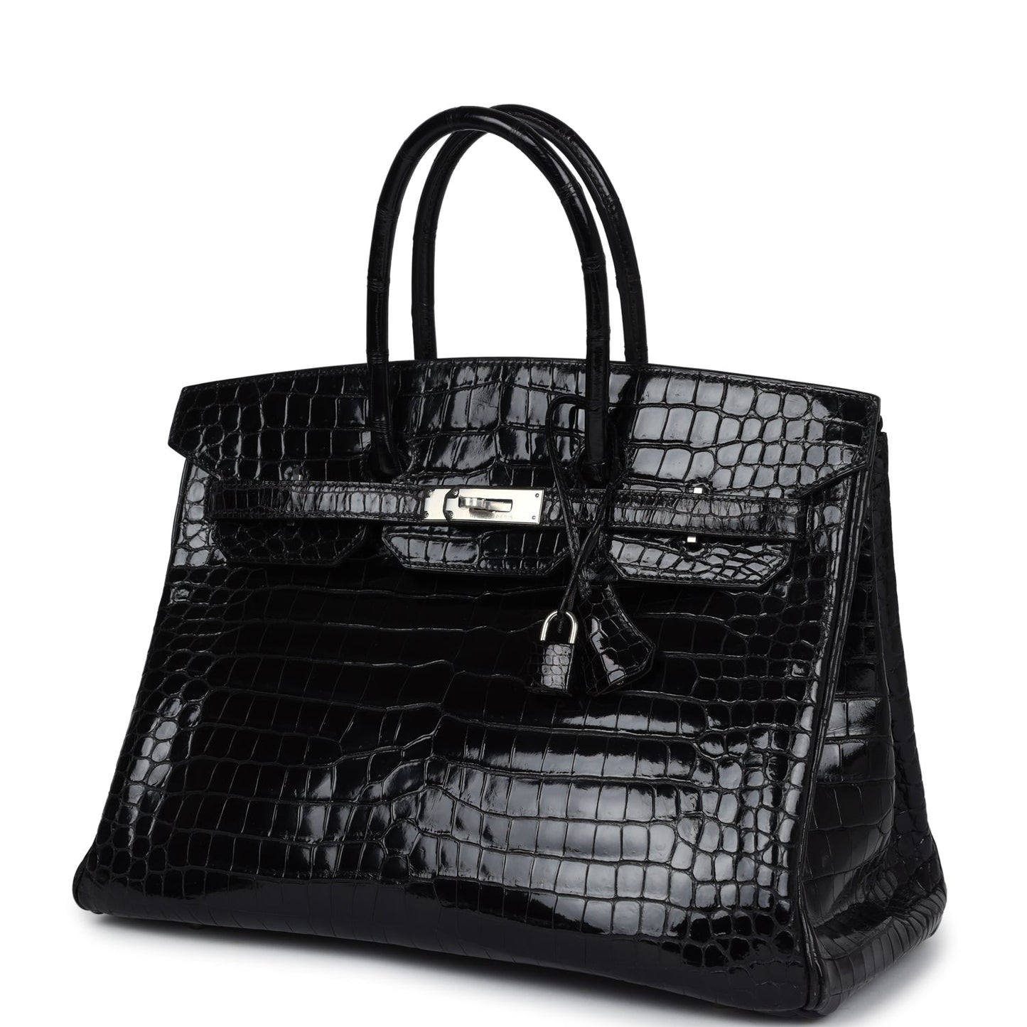 Vintage Hermes Birkin 35 Black Shiny Porosus Crocodile Palladium Hardware - Bob Flawless Skincare 