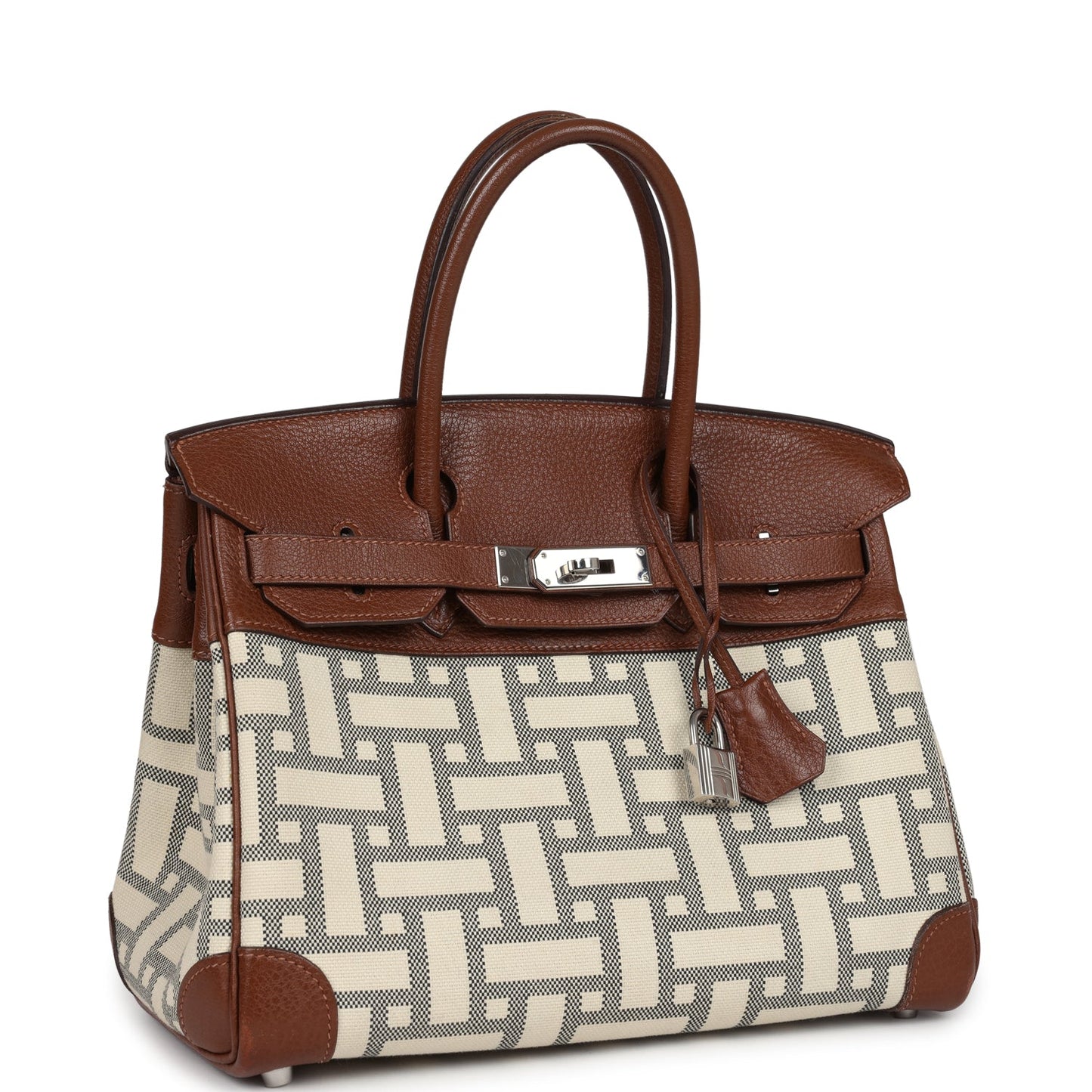 Pre-owned Hermes Birkin 30 Marron D'Inde Buffalo and Mosaique Canvas Palladium Hardware - Bob Flawless Skincare 