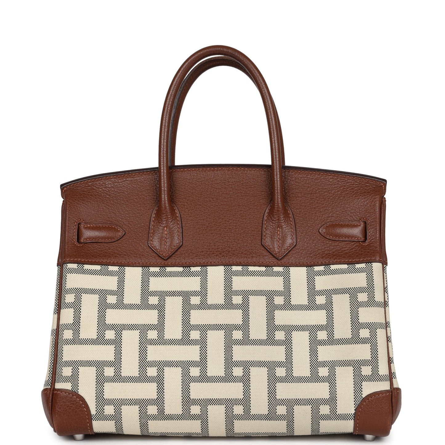 Pre-owned Hermes Birkin 30 Marron D'Inde Buffalo and Mosaique Canvas Palladium Hardware - Bob Flawless Skincare 