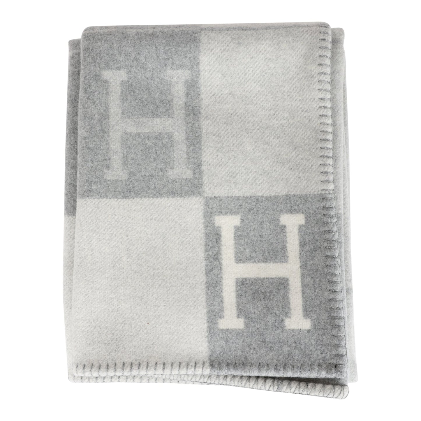 Hermes "Classic Avalon" Ecru and Gris Clair Blanket - Bob Flawless Skincare 