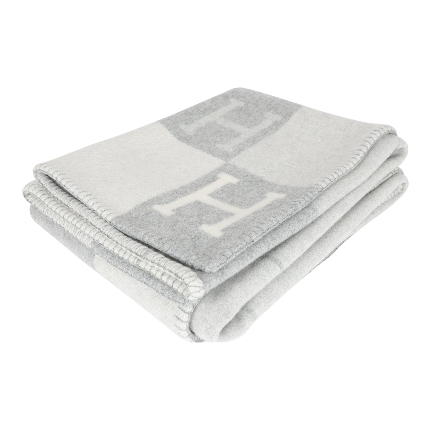 Hermes "Classic Avalon" Ecru and Gris Clair Blanket - Bob Flawless Skincare 