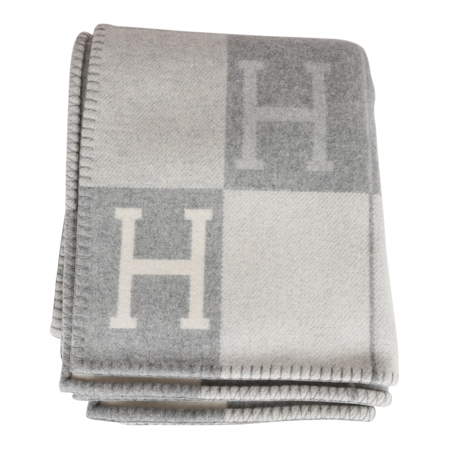 Hermes "Classic Avalon" Ecru and Gris Clair Blanket - Bob Flawless Skincare 