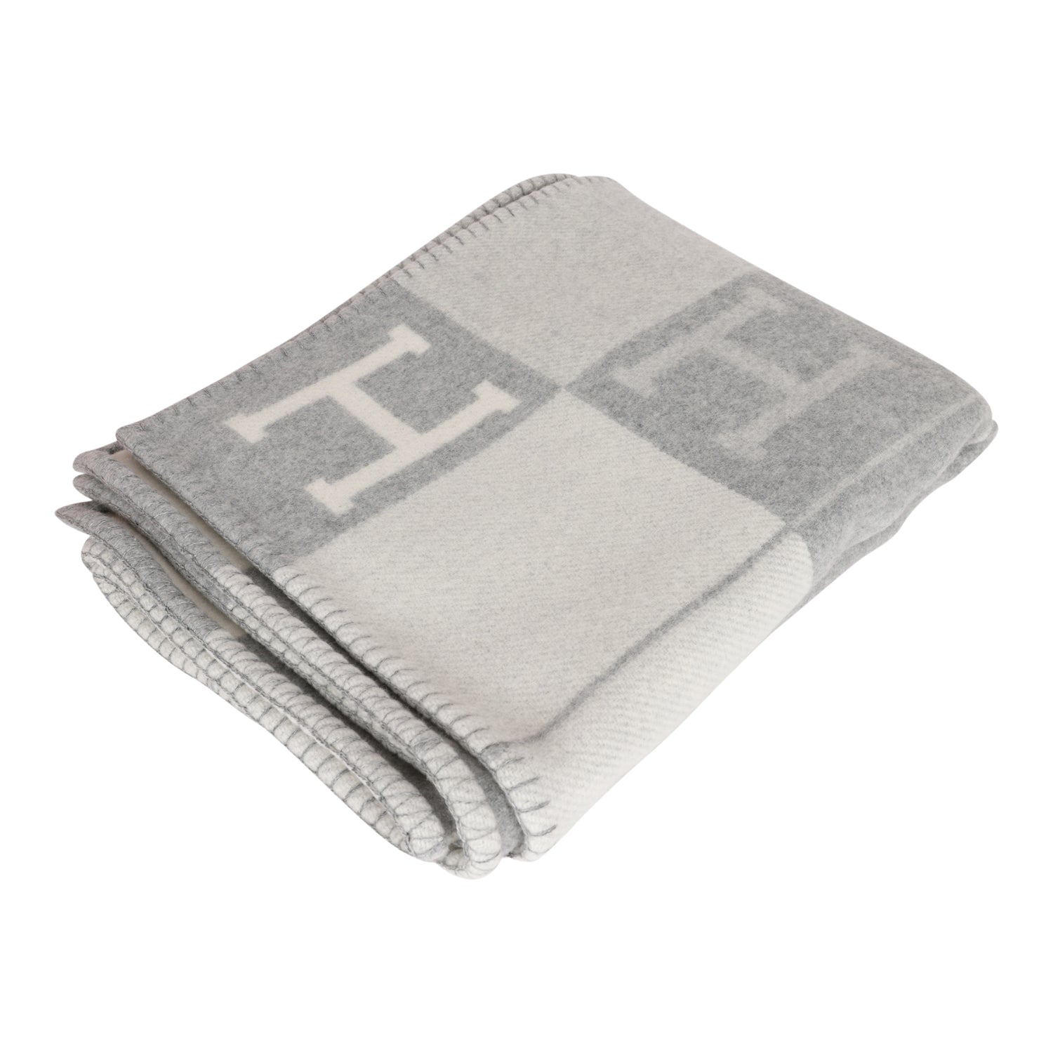 Hermes "Classic Avalon" Ecru and Gris Clair Blanket - Bob Flawless Skincare 