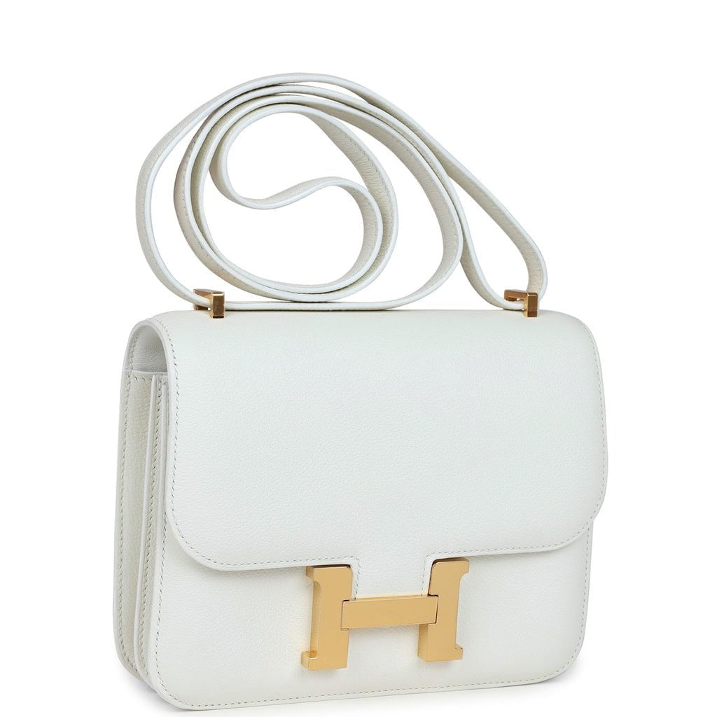 Pre-owned Hermes Constance 18 White Evercolor Gold Hardware